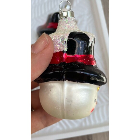Vintage Christmas Trimmeries  glass ornaments Hand Decorated Snowman Top hat - Picture 10 of 10